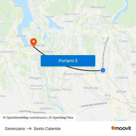 Gerenzano to Sesto Calende map
