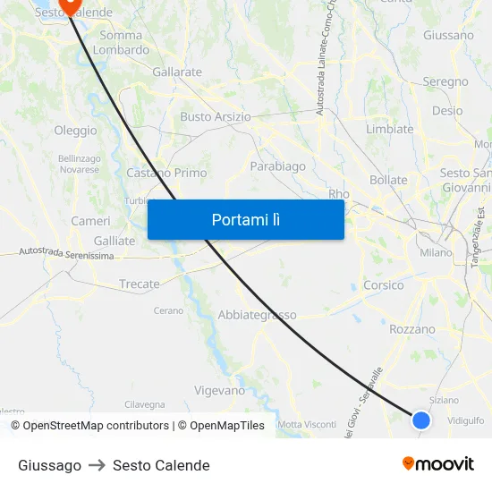 Giussago to Sesto Calende map