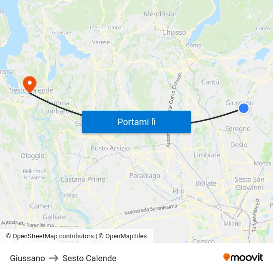 Giussano to Sesto Calende map