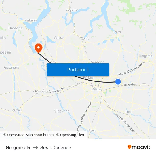 Gorgonzola to Sesto Calende map