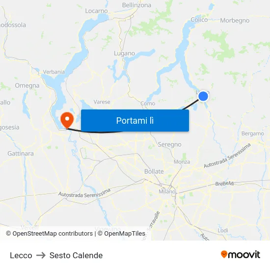 Lecco to Sesto Calende map