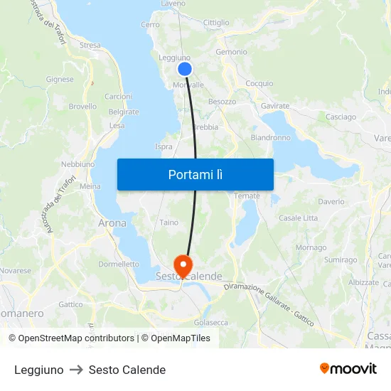 Leggiuno to Sesto Calende map