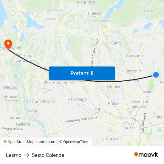 Lesmo to Sesto Calende map