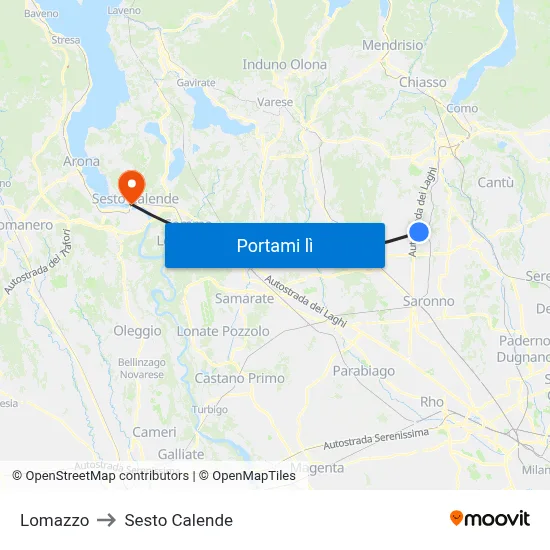 Lomazzo to Sesto Calende map
