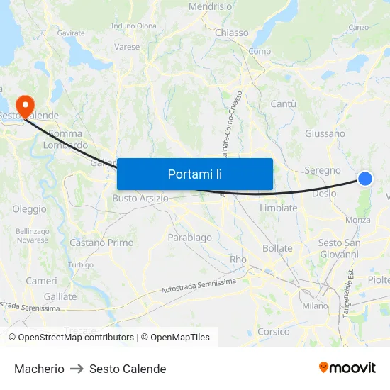 Macherio to Sesto Calende map