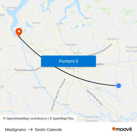 Madignano to Sesto Calende map