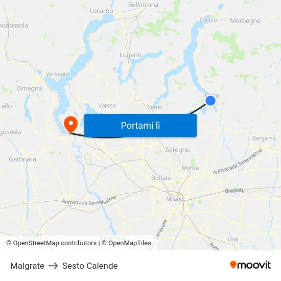 Malgrate to Sesto Calende map
