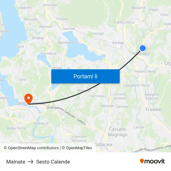 Malnate to Sesto Calende map
