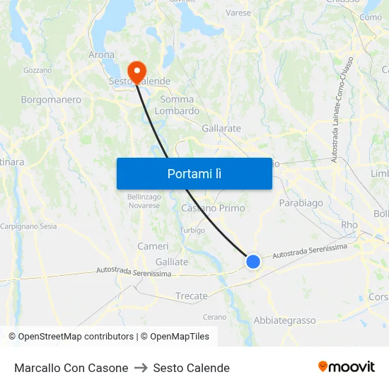 Marcallo Con Casone to Sesto Calende map