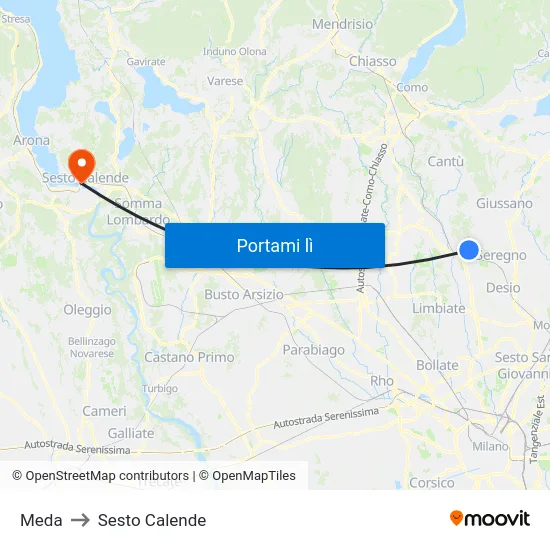 Meda to Sesto Calende map