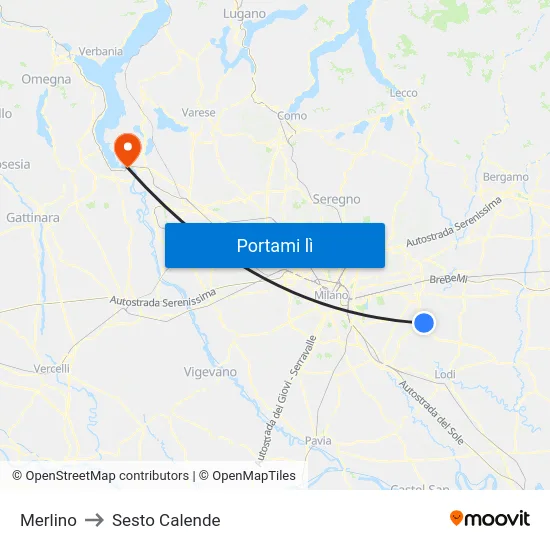 Merlino to Sesto Calende map