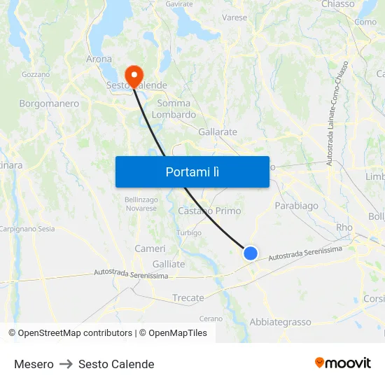 Mesero to Sesto Calende map