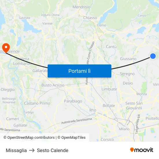 Missaglia to Sesto Calende map