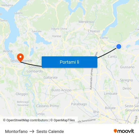 Montorfano to Sesto Calende map