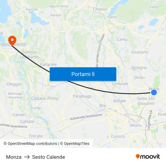 Monza to Sesto Calende map