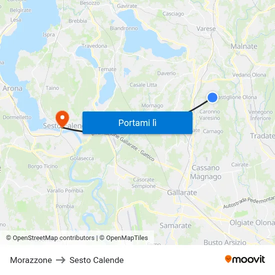 Morazzone to Sesto Calende map