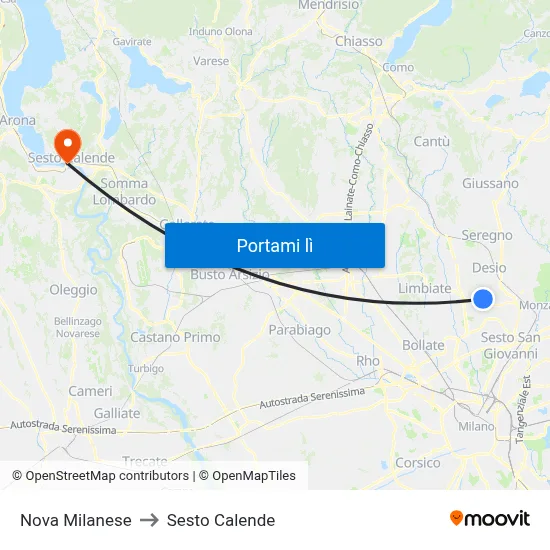 Nova Milanese to Sesto Calende map