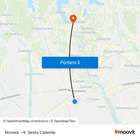 Novara to Sesto Calende map