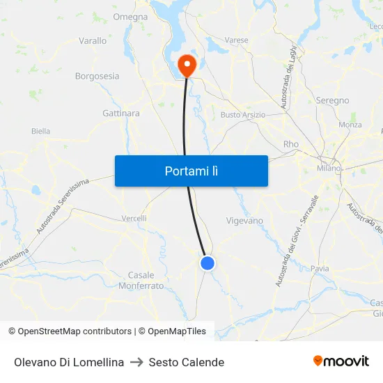 Olevano Di Lomellina to Sesto Calende map