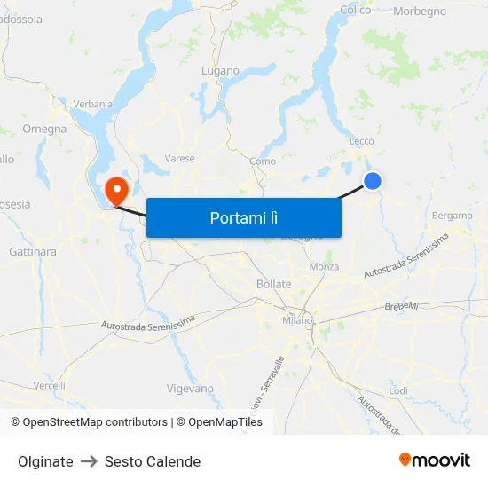 Olginate to Sesto Calende map