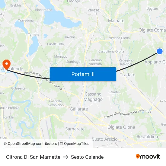 Oltrona Di San Mamette to Sesto Calende map