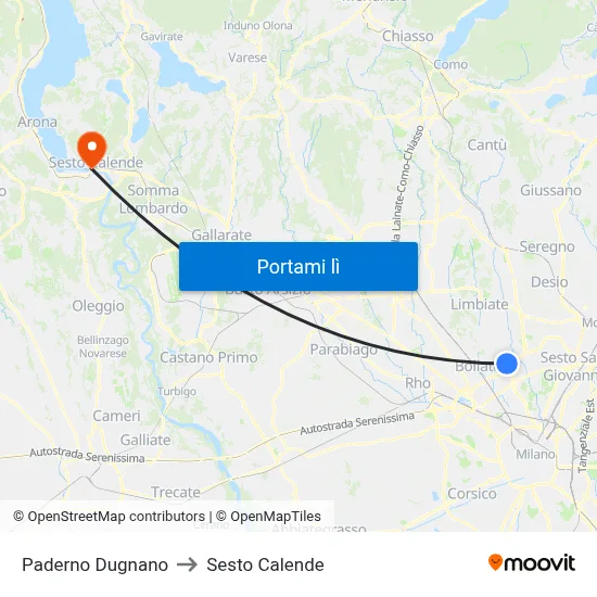 Paderno Dugnano to Sesto Calende map
