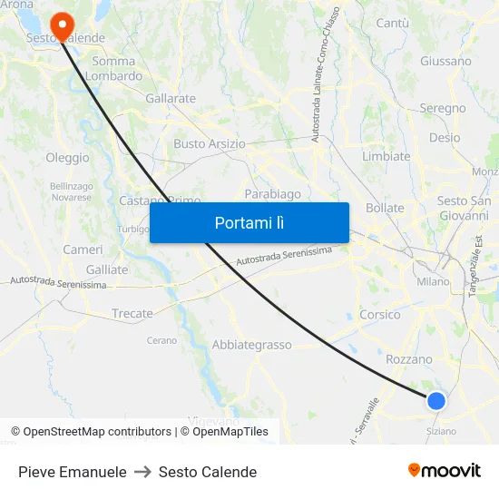 Pieve Emanuele to Sesto Calende map