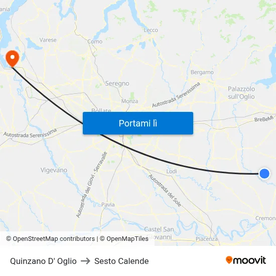 Quinzano D' Oglio to Sesto Calende map