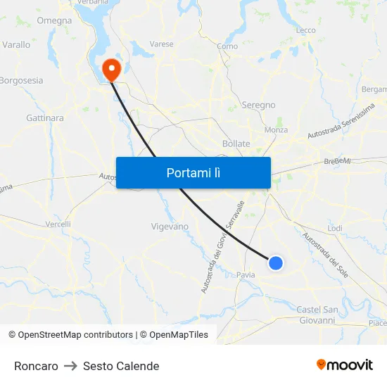 Roncaro to Sesto Calende map