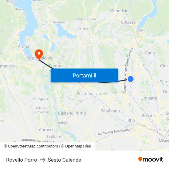 Rovello Porro to Sesto Calende map