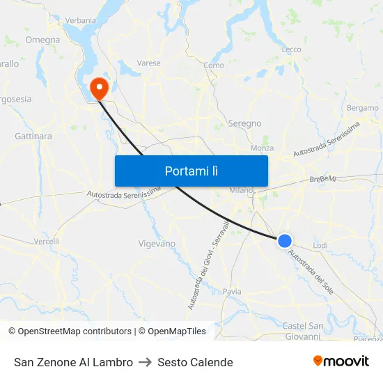 San Zenone Al Lambro to Sesto Calende map