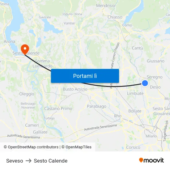 Seveso to Sesto Calende map