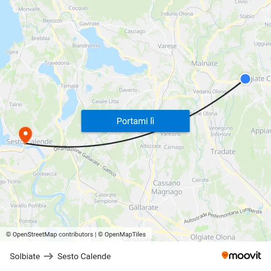 Solbiate to Sesto Calende map