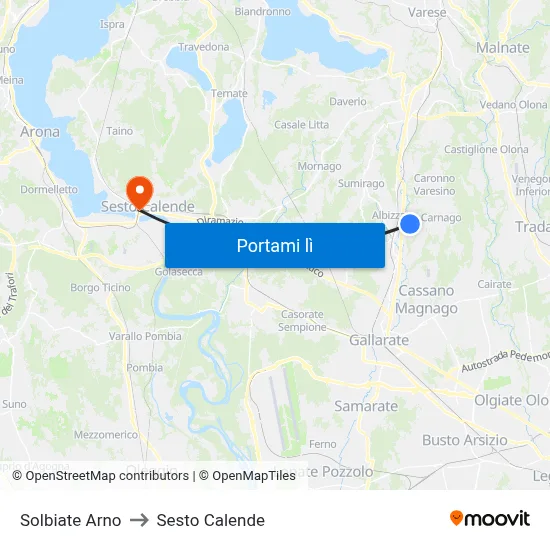 Solbiate Arno to Sesto Calende map