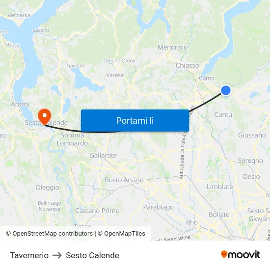 Tavernerio to Sesto Calende map