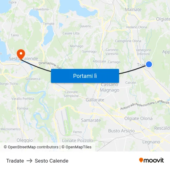 Tradate to Sesto Calende map