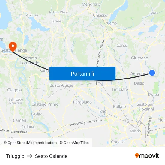 Triuggio to Sesto Calende map