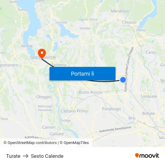 Turate to Sesto Calende map