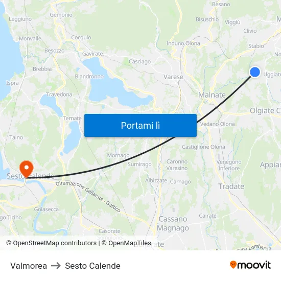 Valmorea to Sesto Calende map