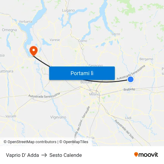 Vaprio D' Adda to Sesto Calende map