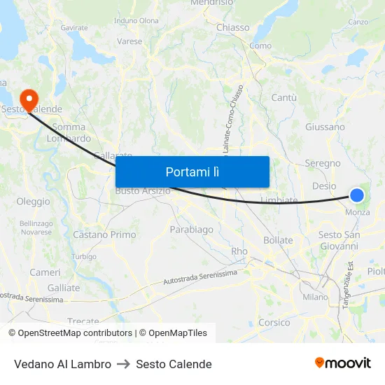 Vedano Al Lambro to Sesto Calende map