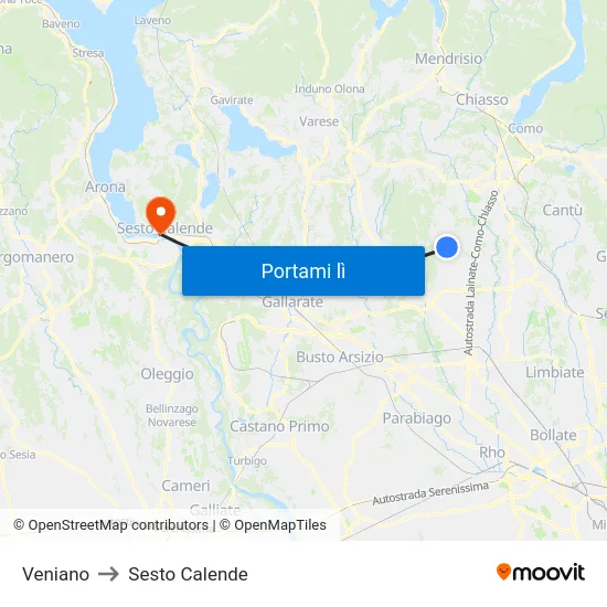 Veniano to Sesto Calende map