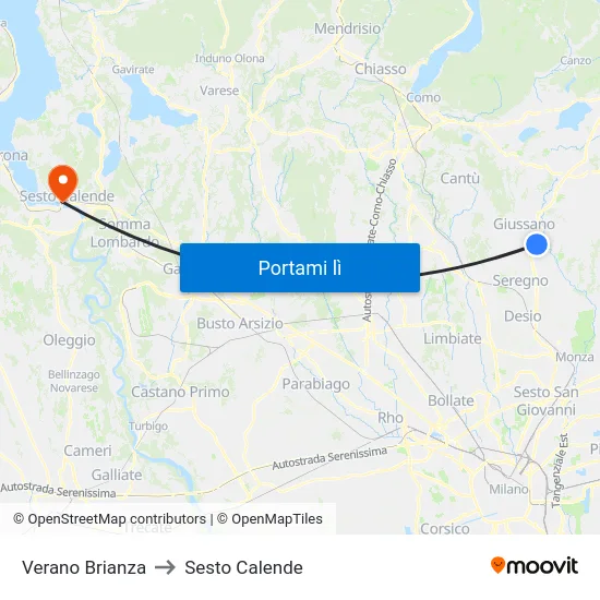 Verano Brianza to Sesto Calende map