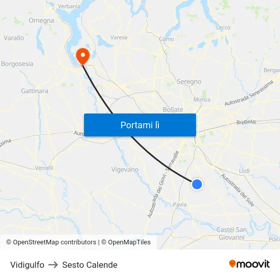 Vidigulfo to Sesto Calende map
