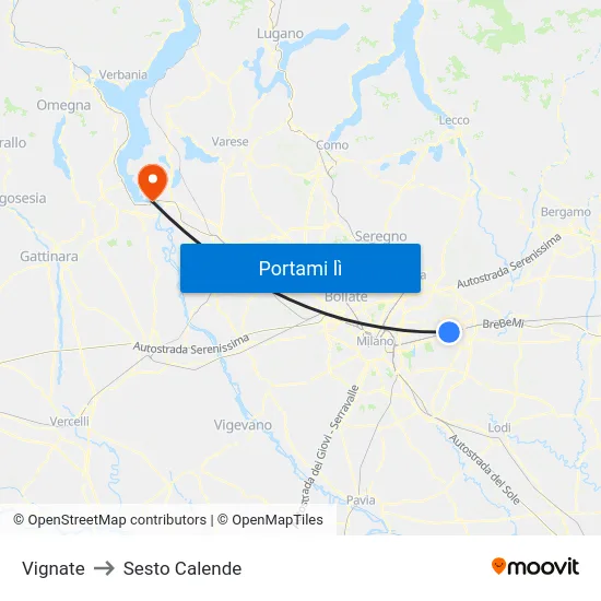 Vignate to Sesto Calende map