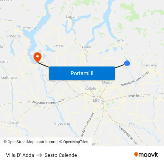 Villa D' Adda to Sesto Calende map