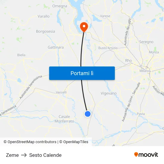 Zeme to Sesto Calende map