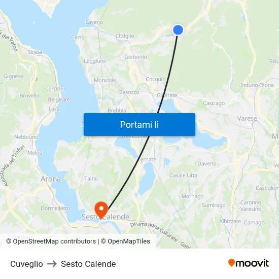 Cuveglio to Sesto Calende map