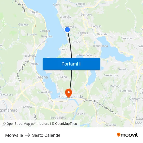 Monvalle to Sesto Calende map