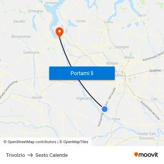 Trivolzio to Sesto Calende map